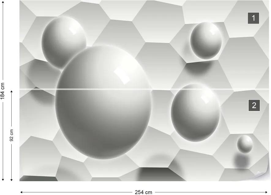 GLIX Fototapeta - 3D Balls Honeycomb Texture Grey Vliesová tapeta  - 254x184 cm