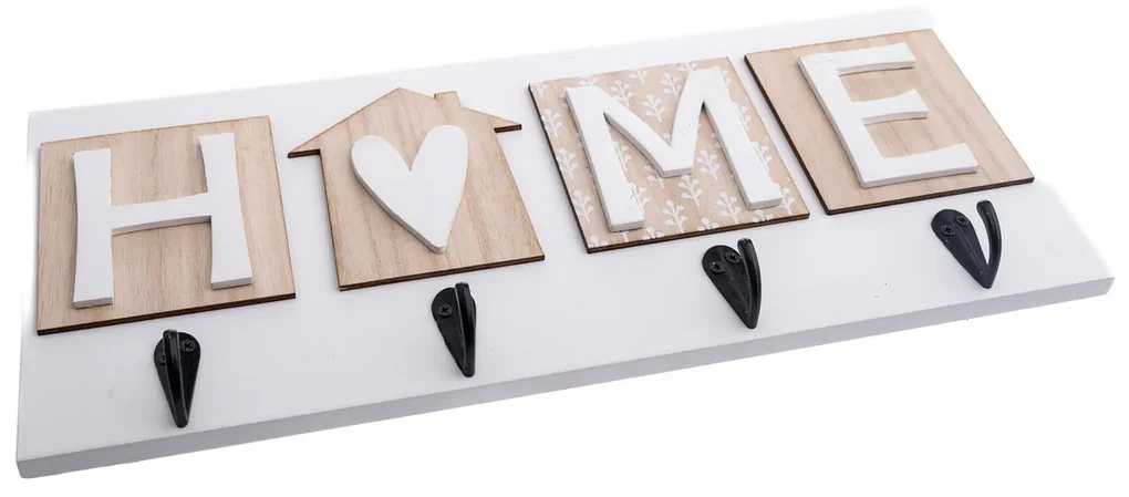 Drevený vešiak na kľúče Heart of home, 35 x 14,5 x 3,5 cm