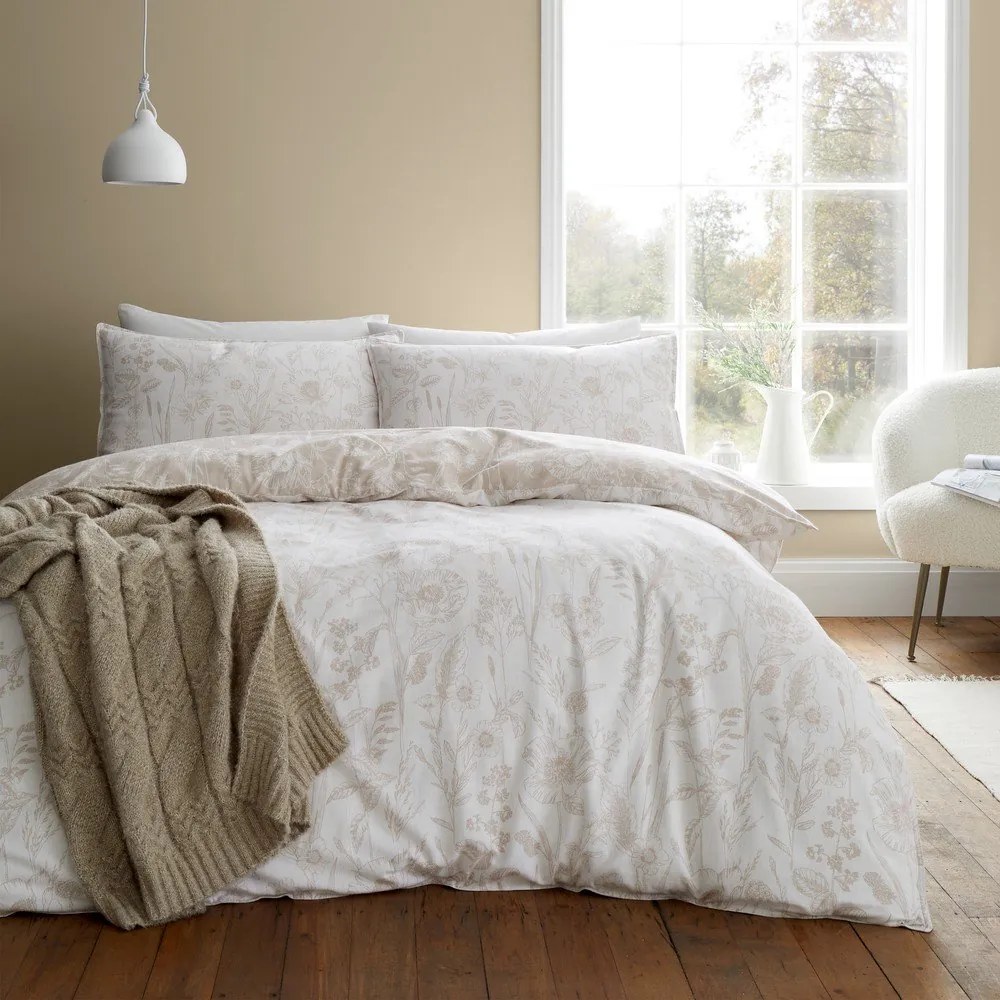 Béžové flanelové obliečky na jednolôžko 135x200 cm Floral Toile – Bianca