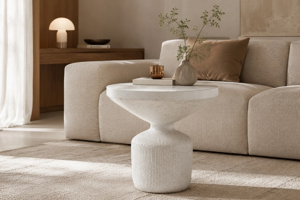 Okrúhly konferenčný stolík Sintro 54 cm - biele terrazzo