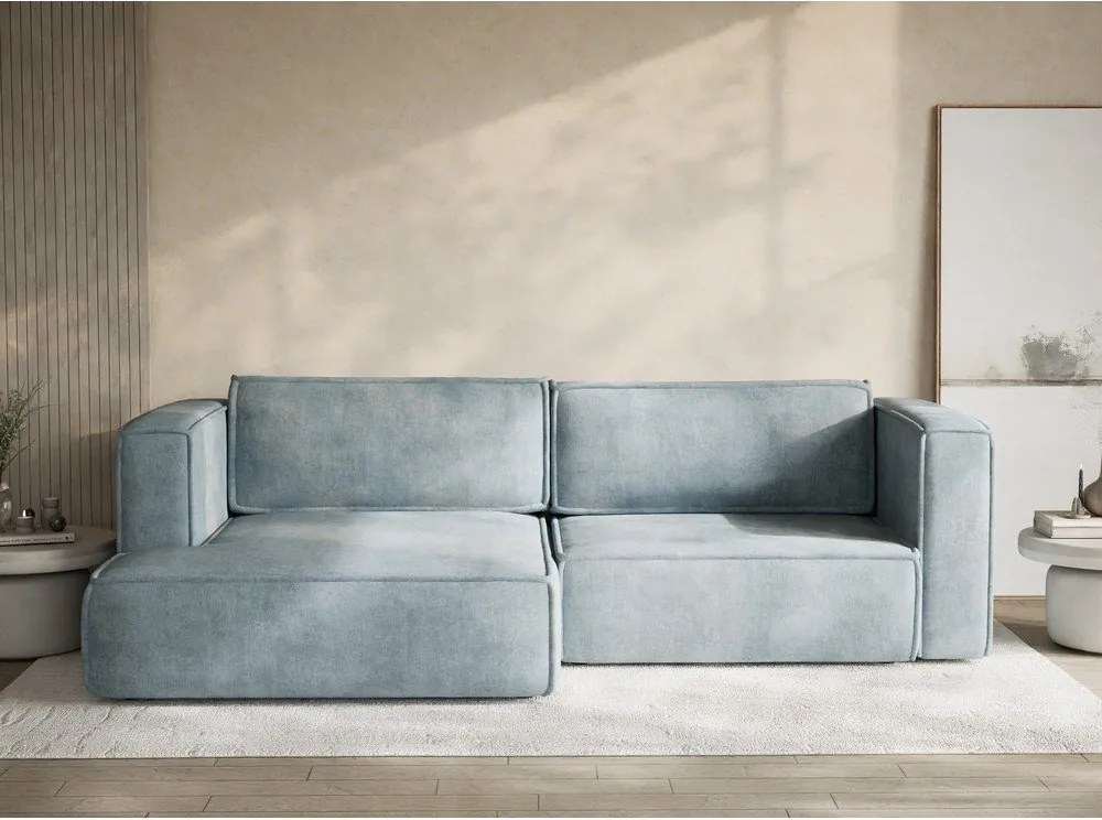 Svetlomodrá ženilková rozkladacia/s úložným priestorom rohová pohovka (ľavý roh/s leňoškou) Velto – Maison de Rêve