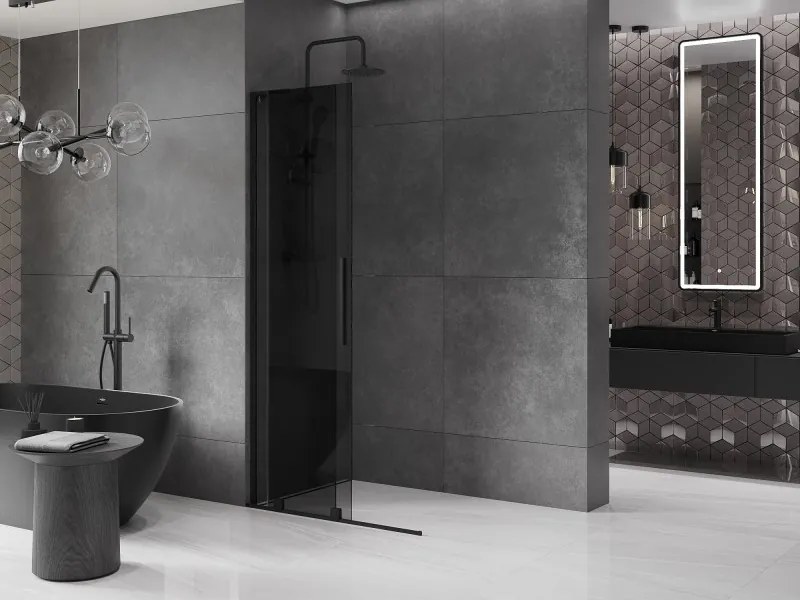 Mexen Velar L, posuvná sprchová zástena Walk-in 100 x 200 cm, 8mm šedé sklo, čierna matná, 871-100-003-43-70