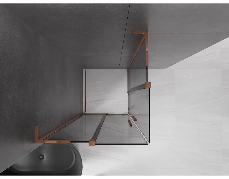Mexen Velar L Duo, sprchový kút s posuvnými dverami 90 x 90 cm, 8mm šedé sklo, ružové zlato, 871-090-090-02-43-60