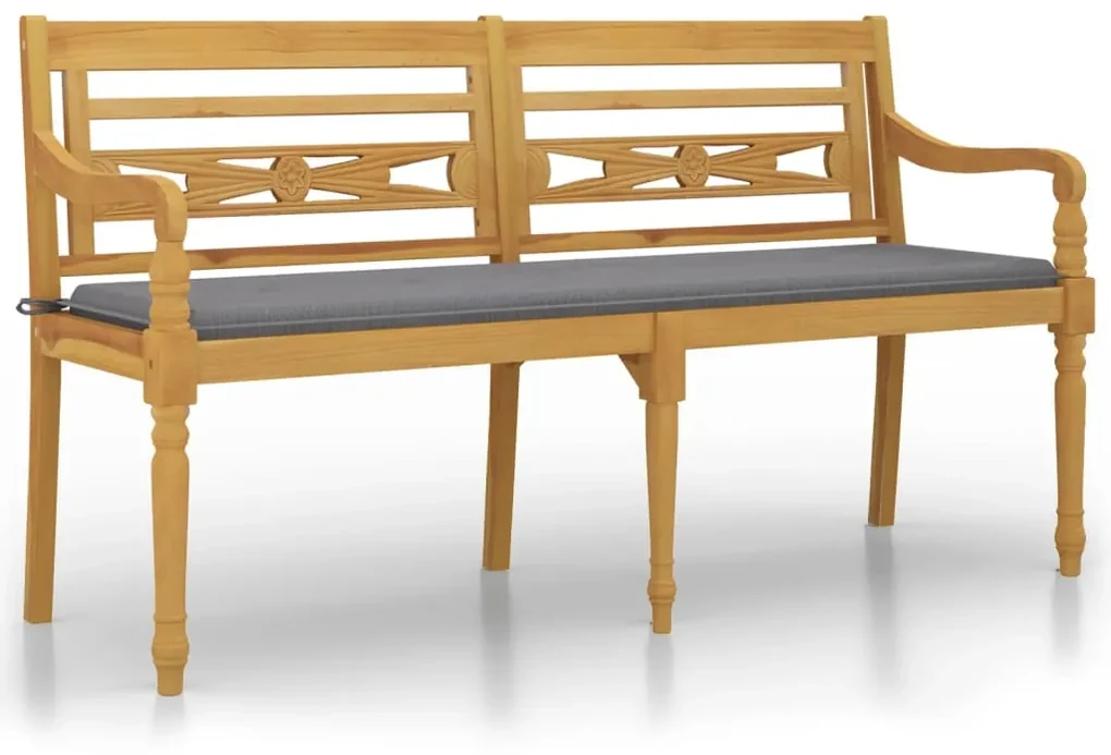 vidaXL Lavička Batavia so sivou podložkou 150 cm tíkový masív