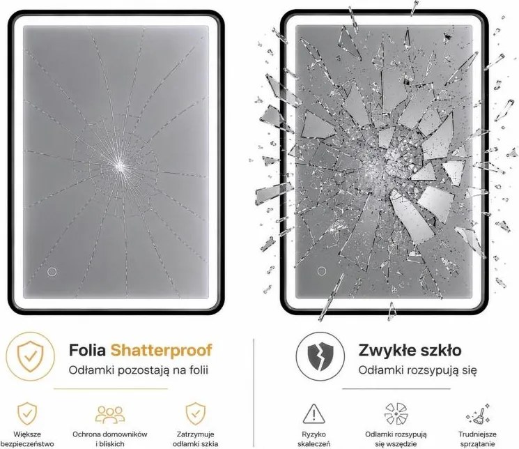 Erga Sari, LED zrkadlo v čiernom ráme s vyhrievaním a dotykovým ovládaním, 80 × 60 cm, čierna matná, ERG-YKA-MR.SARI-BLK-60X80