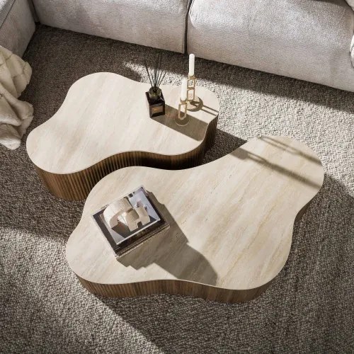 Konferenčný stôl 57-04T Ceramo 2-set 3D ceramik Travertine - Komfort-nábytok