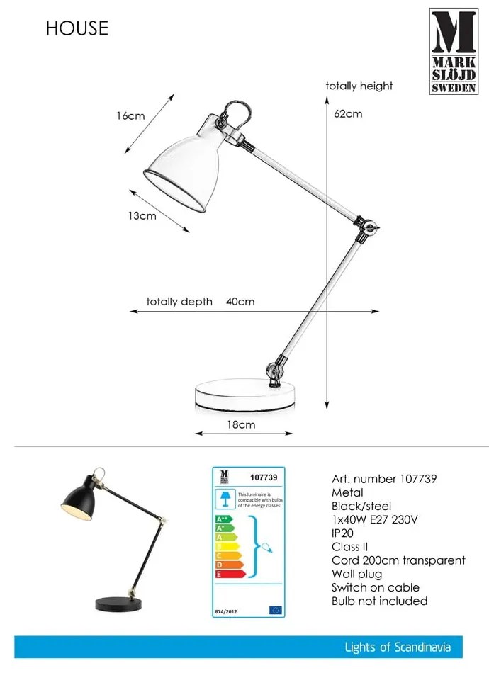 Čierna stolová lampa Markslöjd House Table Black