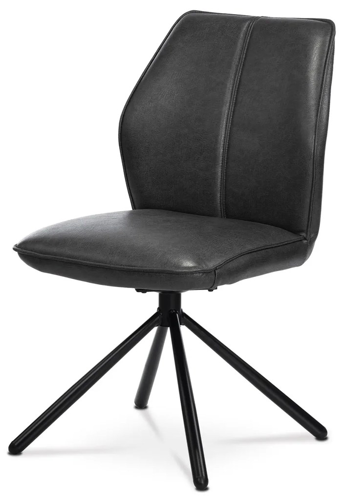 Jedálenská stolička, sivá látka v dekore vintage kože, kov - černý lak, spätný mechanizmus