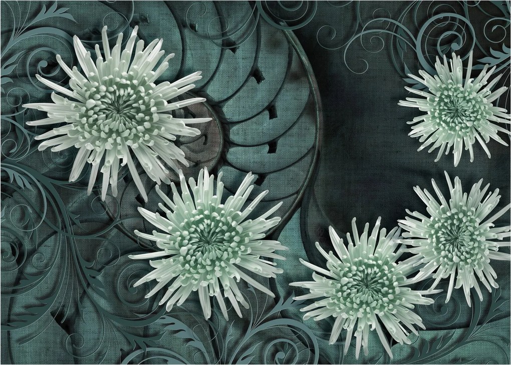 Sklenený obraz - Zelené kvety (70x50 cm)