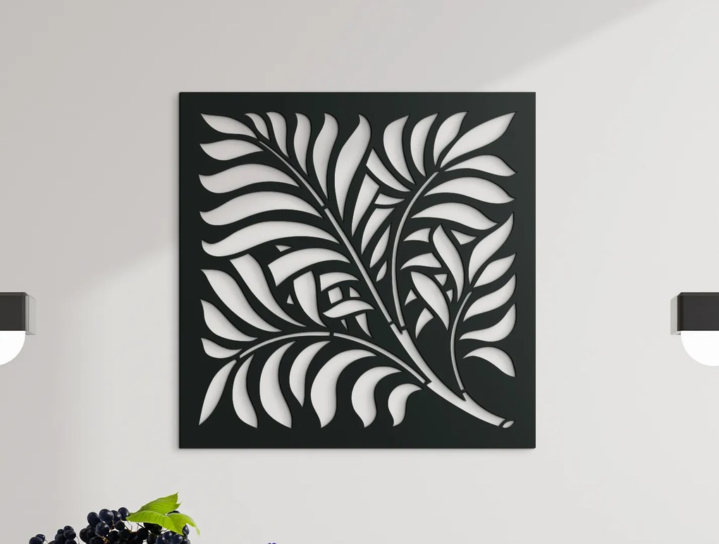 drevko Drevený obraz Bambusové listy Rozmer obrazu: 32,5 x 32,5 cm, Farba dekorácie: Čierna
