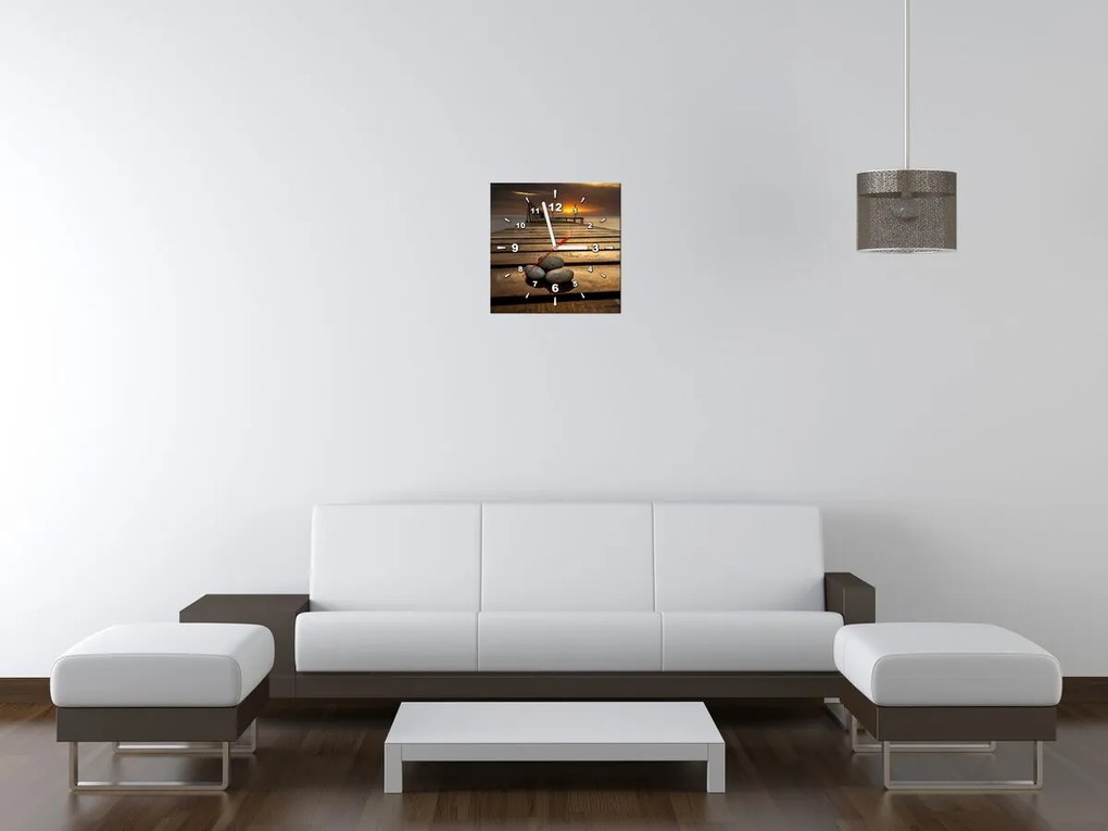 Gario Obraz s hodinami Nádherné ráno pri móle Rozmery: 100 x 40 cm