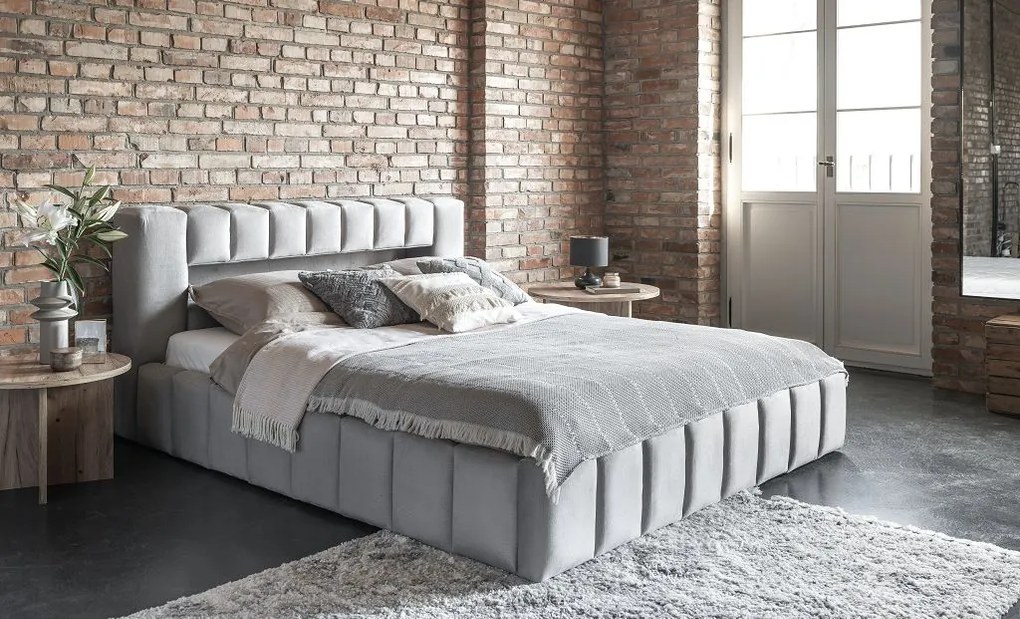 Manželská posteľ 180 cm Luxa (svetlosivá) (s roštom, úl. priestorom a LED). Akcia -19%. Vlastná spoľahlivá doprava až k Vám domov. 1041575