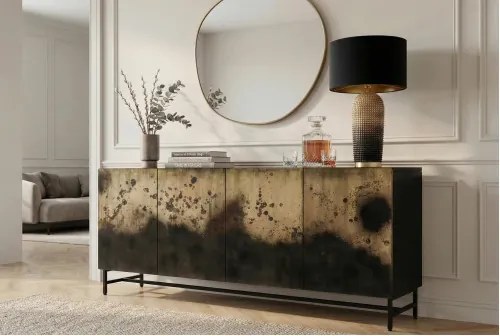 Komoda 47587 Oxid 177cm Drevo Mango Čierne/Kovové/Zlaté - Komfort-nábytok