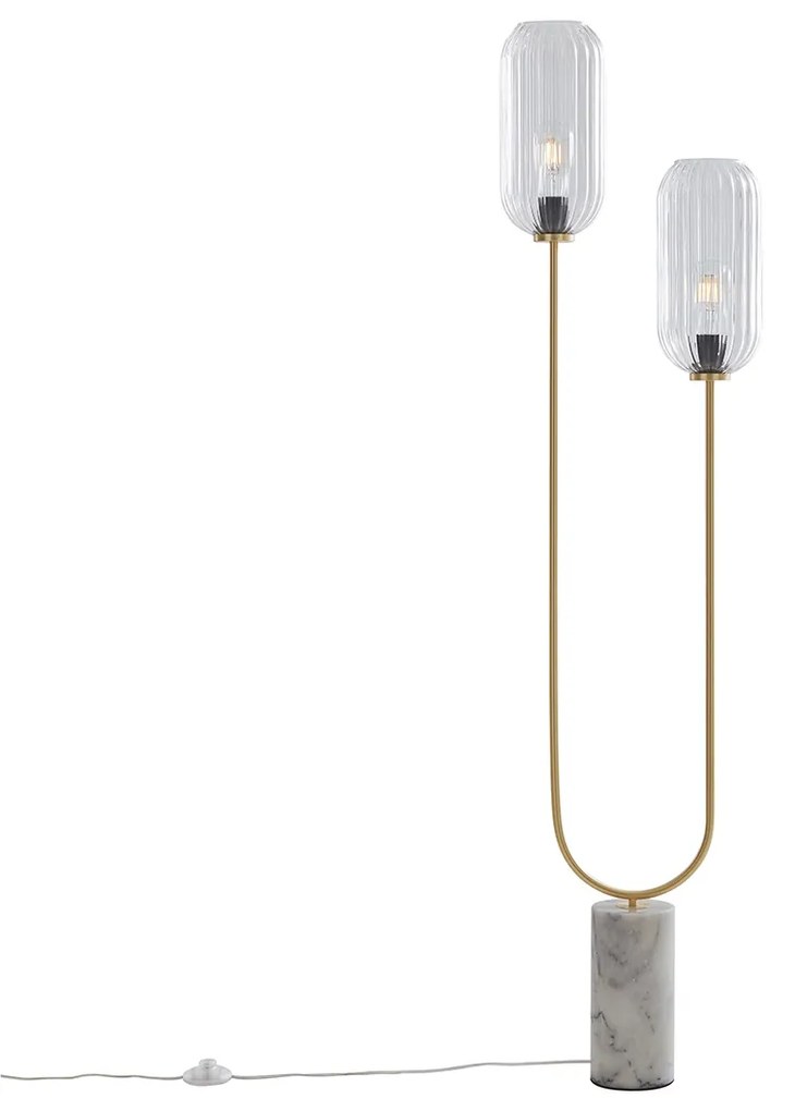 Stojaca lampa v štýle Art Deco mosadz s čírym sklom 2-svetlo - Rid