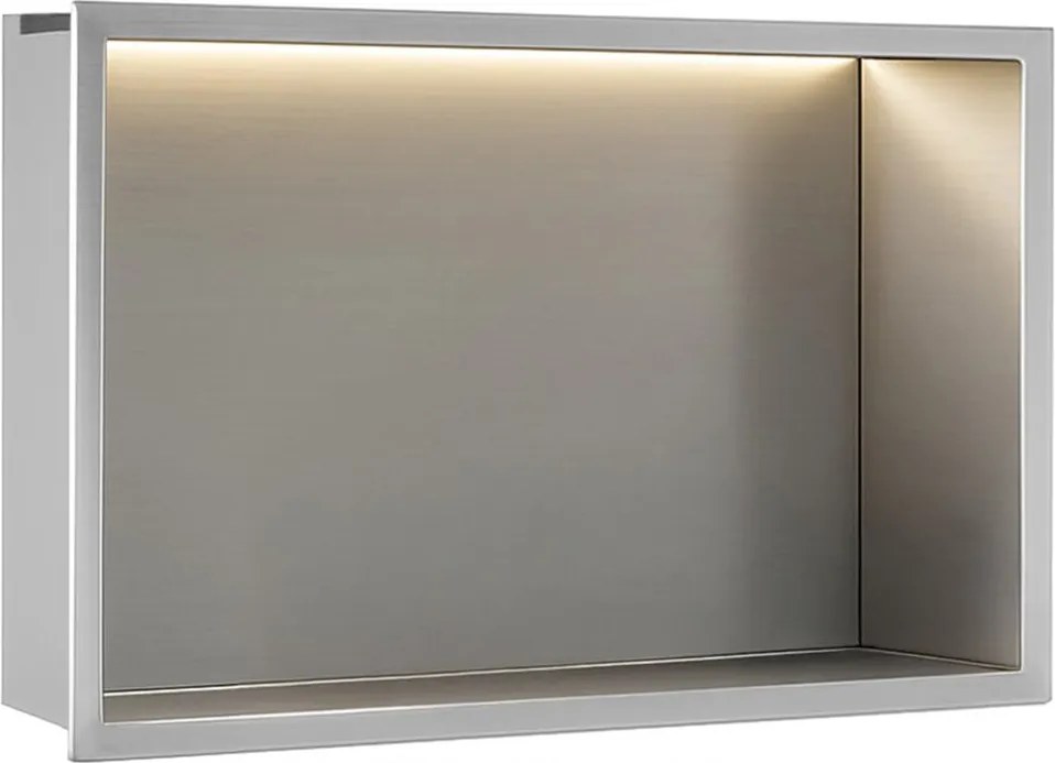 Rea Vstavaná kúpeľňová polica s LED osvetlením 45x30 cm, brúsená oceľ
