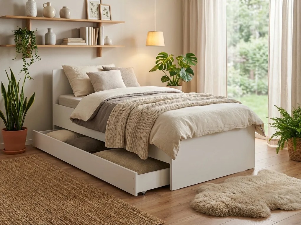 Posteľ ELISA 90 x 200 cm, biela Rošt: S lamelovým roštom, Matrac: Matrac COCO MAXI 20 cm