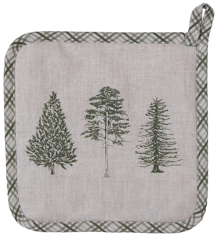 Béžová bavlnená chňapka - podložka so stromčekmi Natural Pine Trees - 20*20 cm