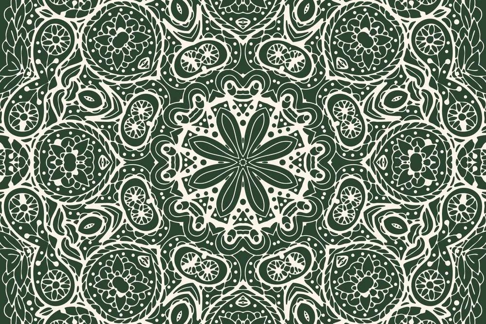 Samolepiaca tapeta biela Mandala na zelenom pozadí - 375x250