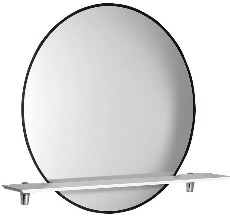 Sapho Sapho, SHARON LED podsvietené zrkadlo Ø 80cm s policou, čierna mat, 31255CI-01
