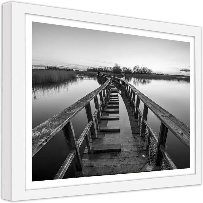 CARO Obraz v ráme - Flooded Bridge Biela 40x30 cm