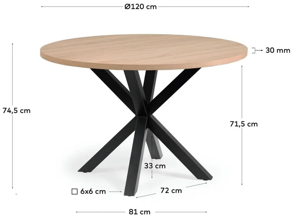 Okrúhly jedálenský stôl v čierno-prírodnej farbe ø 120 cm Argo – Kave Home