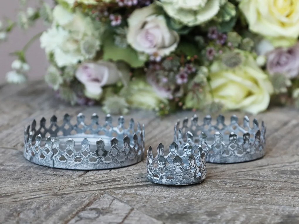 Set 3ks zinkový antik kovový svietnik Lace Crown - Ø 4,5*2,5 / Ø 8*3/ Ø 10*3cm