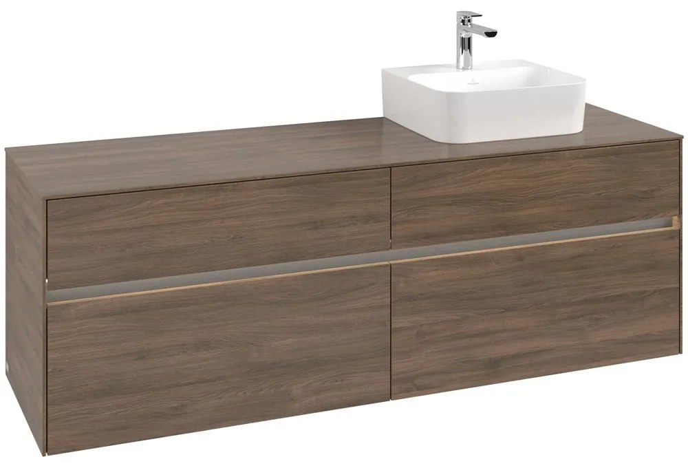 VILLEROY &amp; BOCH Collaro závesná skrinka pod umývadlo na dosku (umývadlo vpravo), 4 zásuvky, s LED osvetlením, 1600 x 500 x 548 mm, Arizona Oak, C106B0VH