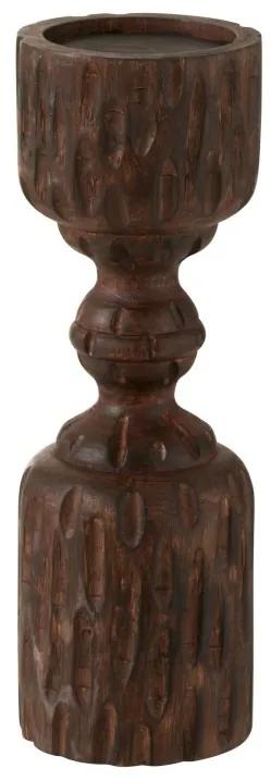 Vyrezávaný tmavo hnedý drevený svietnik Mango - Ø10*30 cm