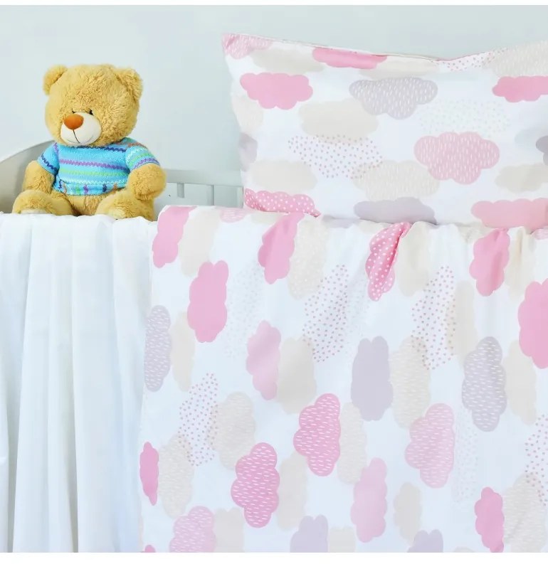 Obliečky detské bavlnené Obláčiky ružové EMI, Detský set 90x130 + 45x65