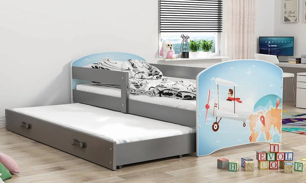 BMS Detská obrázková posteľ Luki 2 s prístelkou / sivá Obrázok: Letec