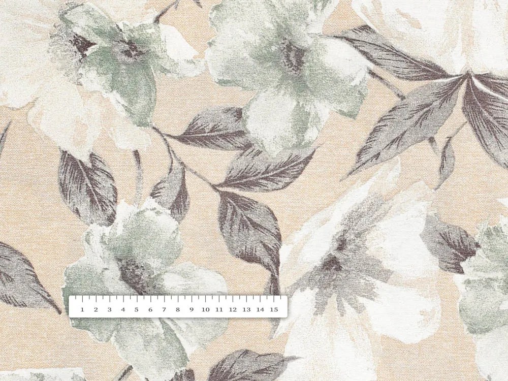 Biante Dekoračný oválny obrus Porto PRT-012 Zeleno-biele kvety na béžovom 130x220 cm