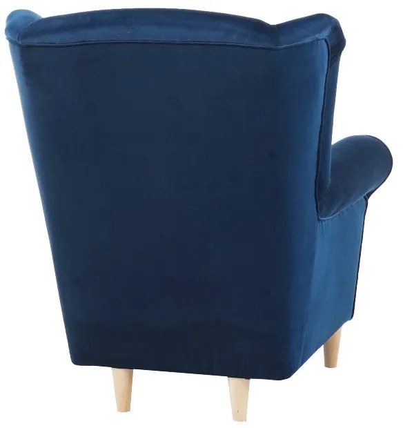 Kondela Kreslo, ušiak s taburetom, modrá látka, ASTRID