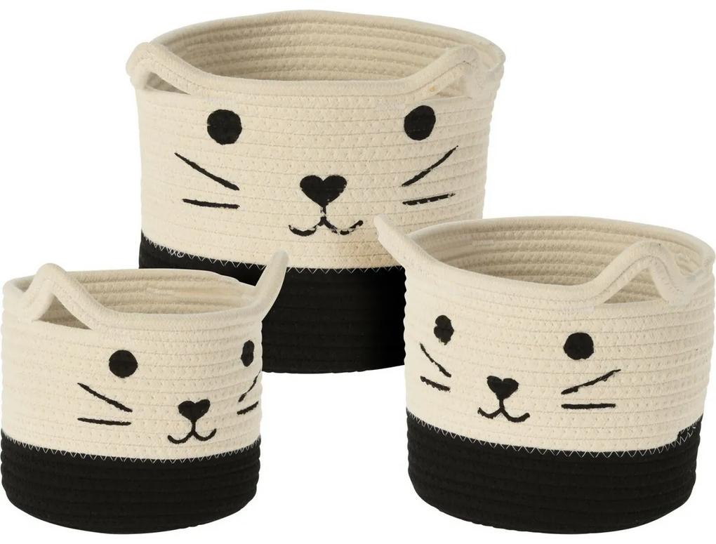 Sada bavlnených úložných košov Hatu Mačka, 3 ks, 3 veľkosti