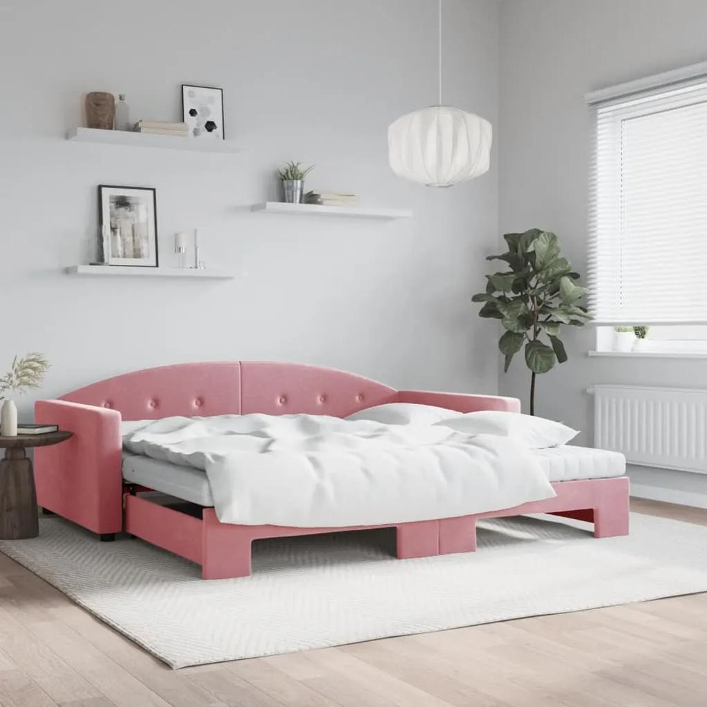 Rozkladacia denná posteľ s matracmi ružová 100x200 cm zamat 3197335