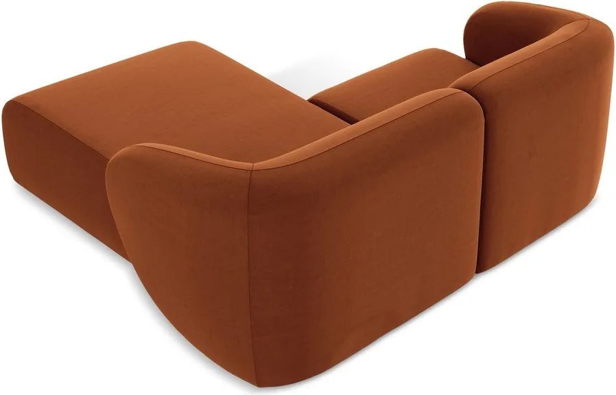 Zamatová rohová pohovka v terakotovej farbe (pravý roh/s leňoškou) Lani – Makamii