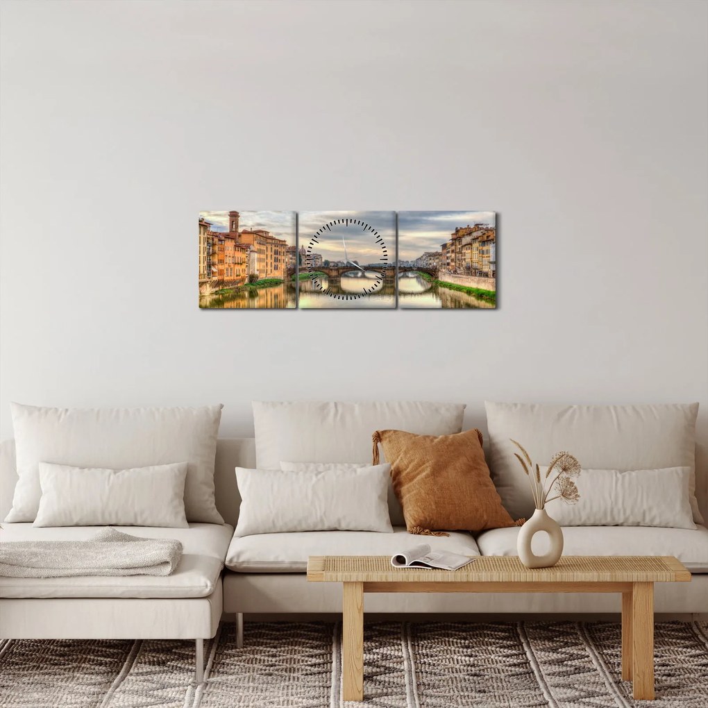 Obraz - Most cez rieku (s hodinami) (90x30 cm)