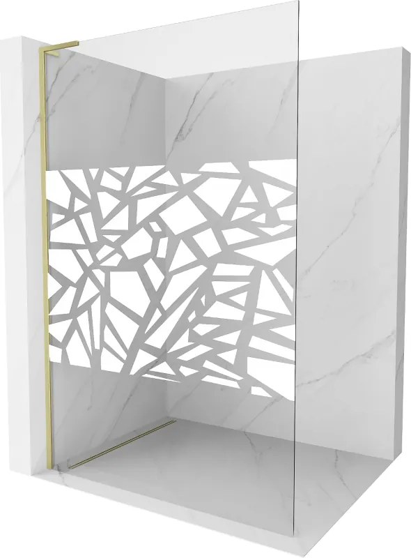 Mexen Kioto L, sprchová zástena Walk-In 80 x 200 cm, 8mm číre sklo biely vzor, zlatý matný profil, 800-080-103-55-85