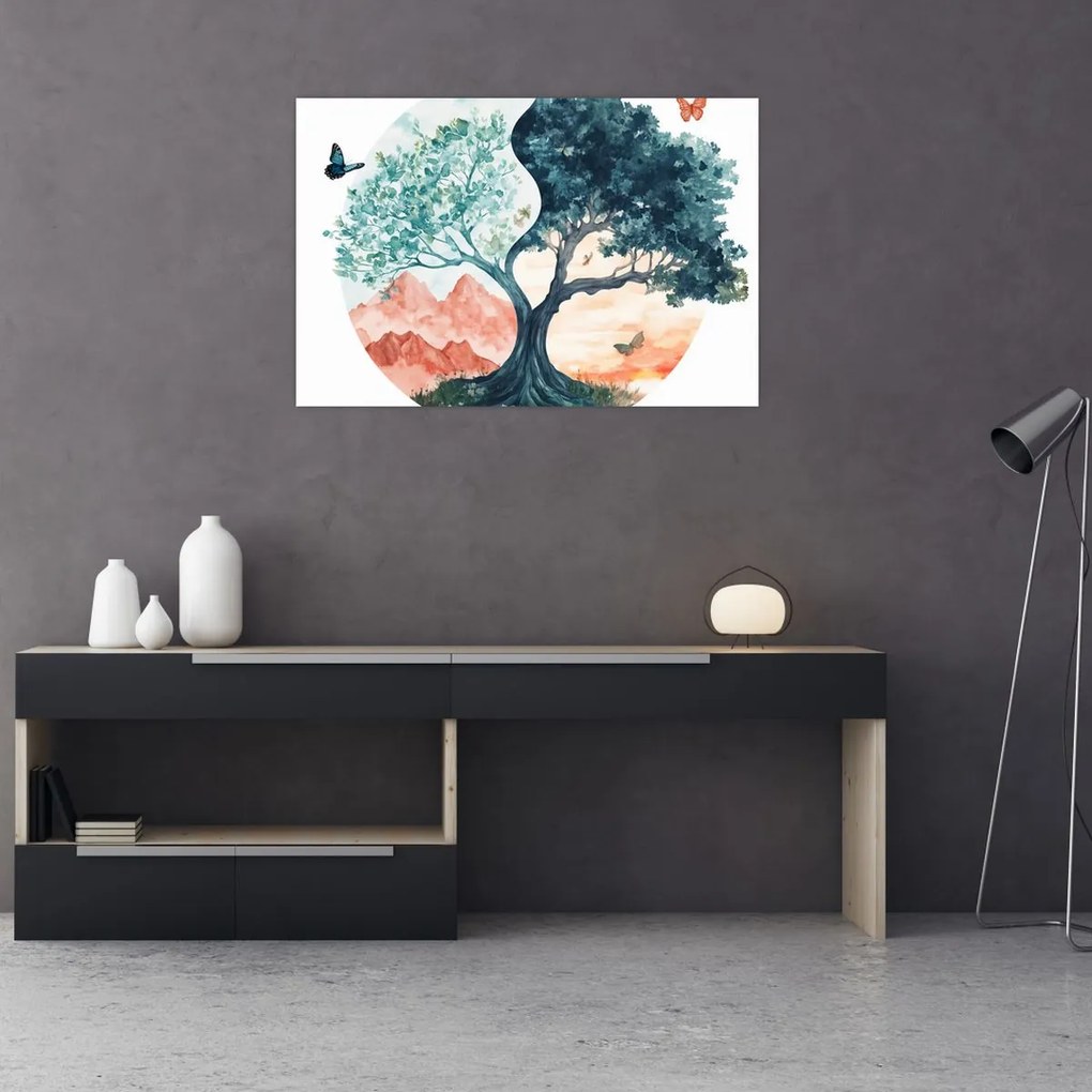 Obraz – Akvarelový strom plný života (90x60 cm)
