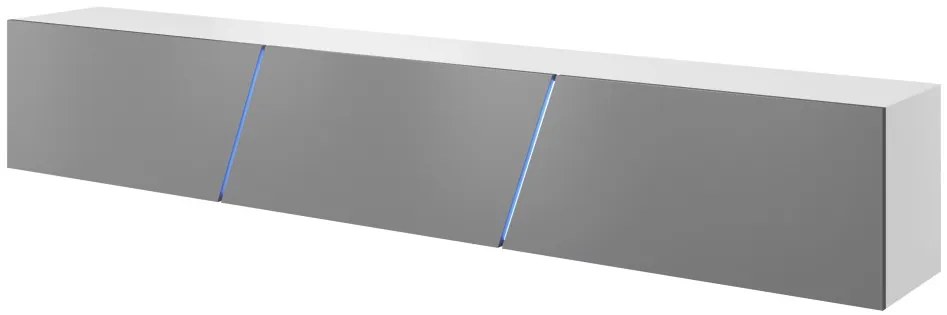 TV stolík Slant s LED osvetlením 240 cm biely mat/sivý lesk