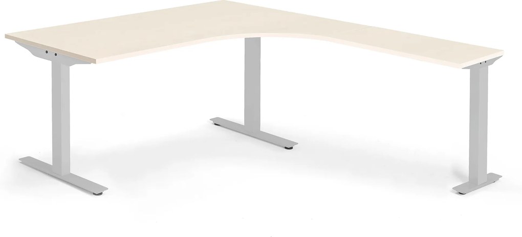 Modulus ergonomický stôl, T-stojan, 1600x2000 mm, strieborný rám, breza