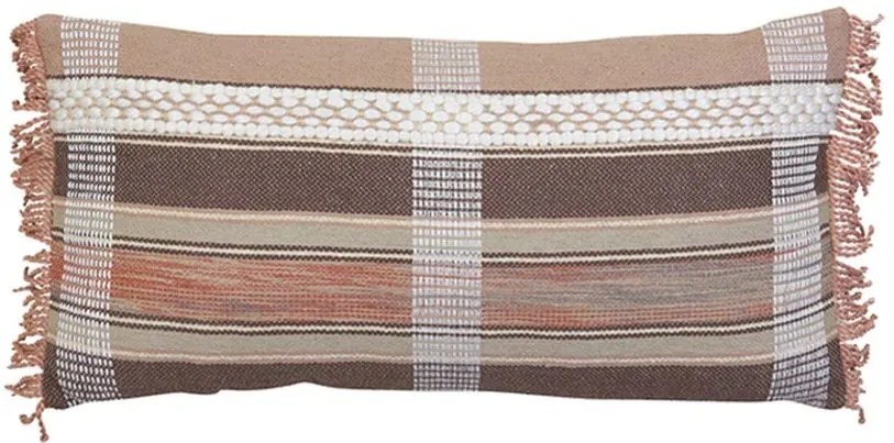 Hnedý károvaný vankúš Araz old brown so strapcami - 60 * 30 cm