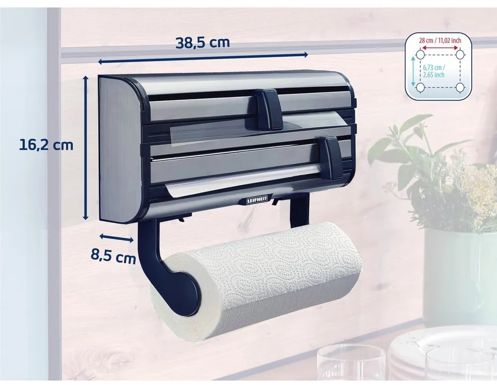 Nástenný kovový držiak na fólie a papierové utierky v striebornej farbe Parat Royal – LEIFHEIT