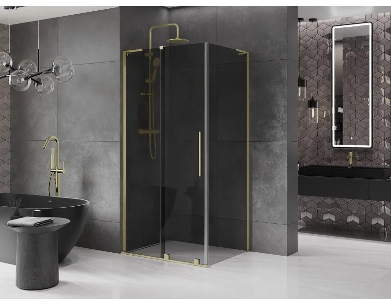 Mexen Velar L, sprchový kút s posuvnými dverami 120 x 80 cm, 8mm šedé sklo, zlatá matná, 871-120-080-43-55