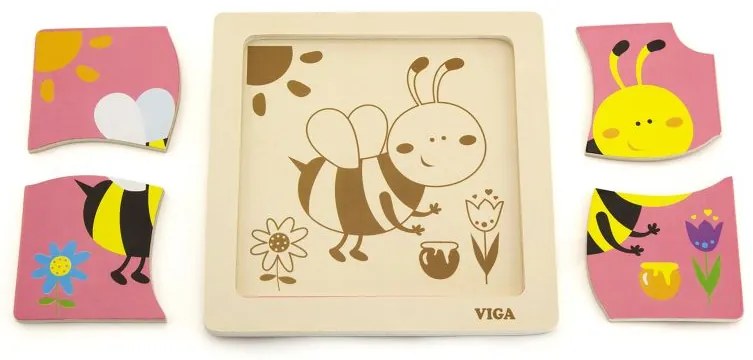 Viga drevené puzzle 4 dieliky - včela