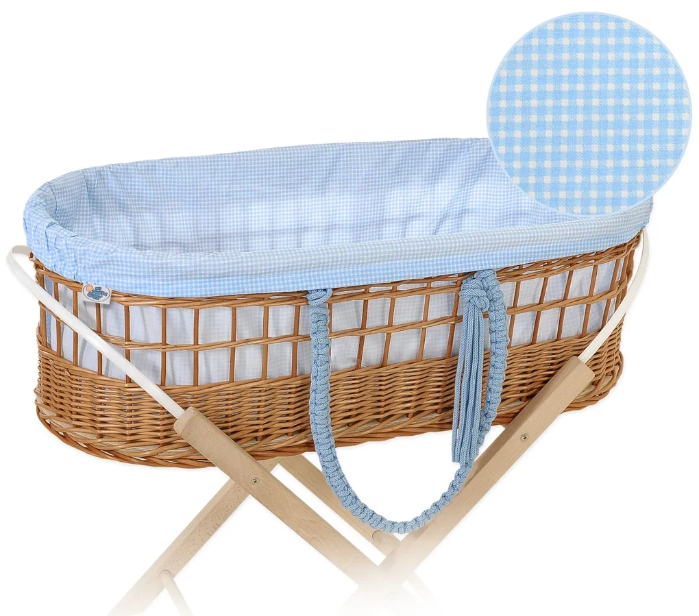 My Sweet Baby Mojžišov prútený kôš v štýle BOHO s bavlnenou podšívkou - modrý