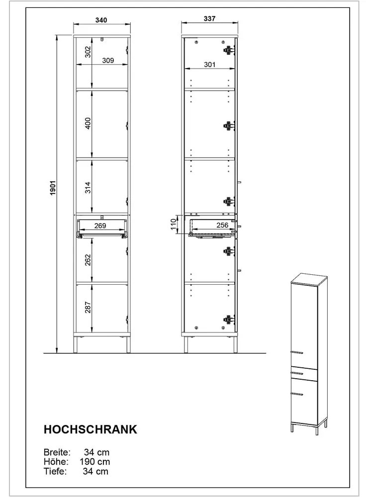 Tmavosivá vysoká kúpeľňová skrinka v dekore duba 34x34 cm Yonkers - Germania