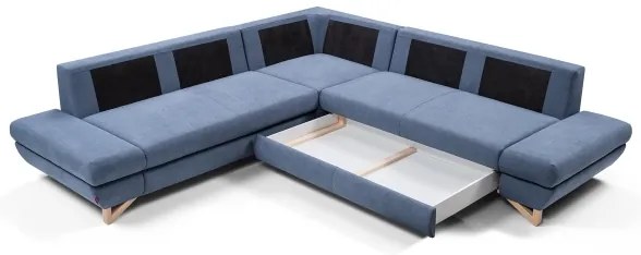 Rozkladacia rohová čalúnená sedacia súprava AVESTA do tvaru L s úložným priestorom, modrá