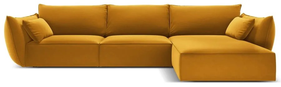 Zamatová rohová pohovka v horčicovej farbe (pravý roh/s leňoškou) Vanda – Mazzini Sofas
