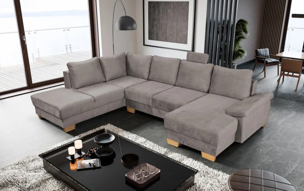 Sedacia súprava Chivas, tvar ľavé U, kamenná hnedo-šedá látka