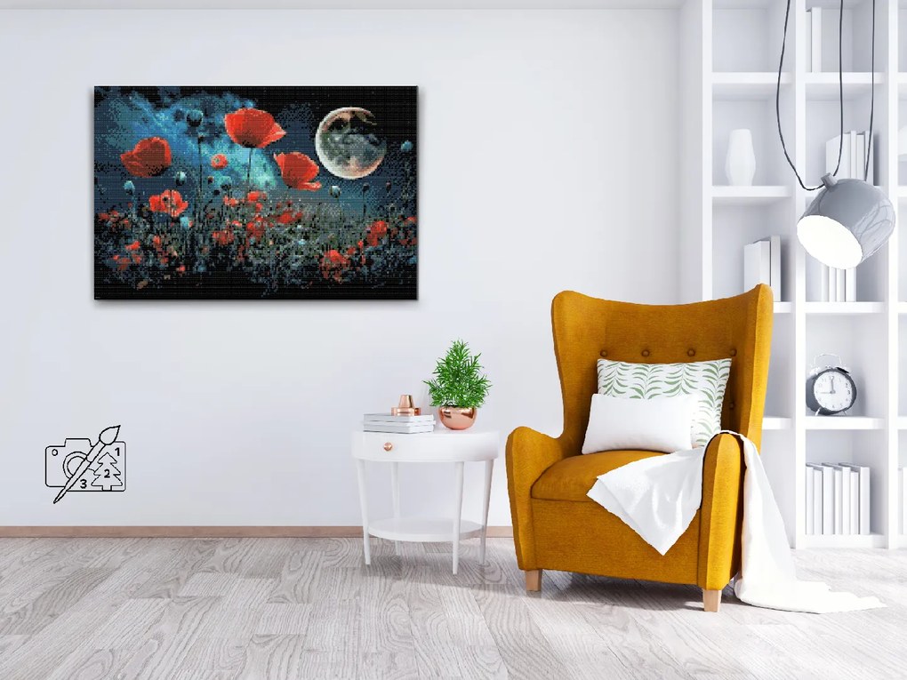 Gario Diamantové maľovanie Vlčie maky za svitu mesiaca Rozmery: 120 x 80 cm, Rámovanie: Iba zrolované plátno, Diamanty: Okrúhle